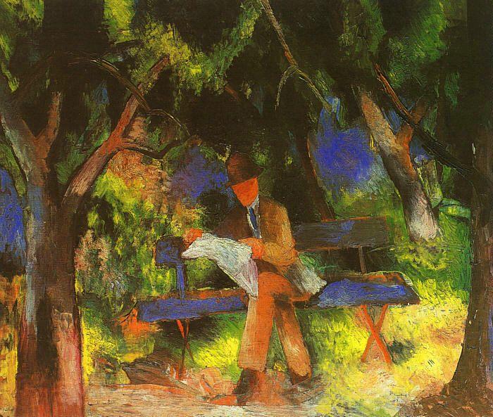 August Macke Man Reading in a Park Germany oil painting art